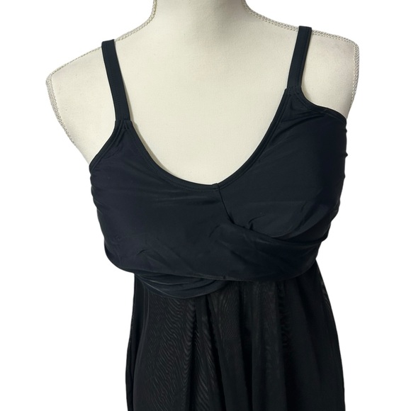 KATE KASIN flowy black sheer twist front long modest tankini swim top sz M NWT - Picture 4 of 8